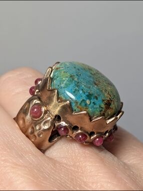 Stephen Dweck Turquoise Ruby Statement Ring Size 6 Rare "Adam" Beetle Hallmark